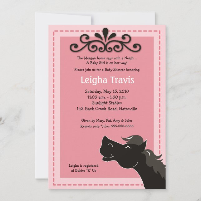Black Morgan Horse Girl 5x7 Baby Shower-inbjudan Inbjudningar (Framsida)