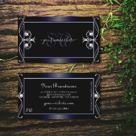 Black Mörk blått Ornate Sparkling Diamonds Monogra Visitkort