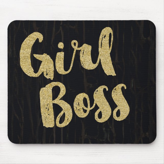 Black Mörk Cracks Wood GIRL CHEF Faux Guld Office Musmatta (Framsidan)