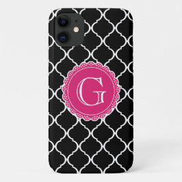 Black Moroccan Lattice Mönster Shock rosa Monogram