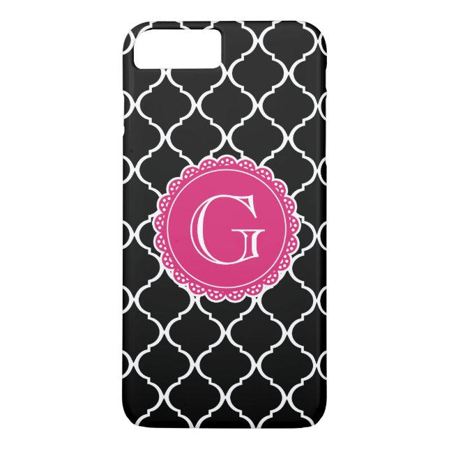 Black Moroccan Lattice Mönster Shock rosa Monogram Case-Mate iPhone Skal (Baksida)