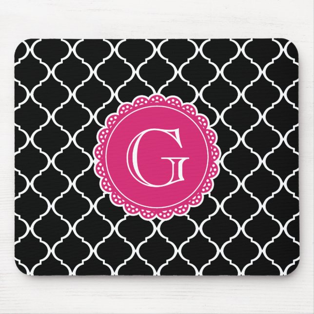 Black Moroccan Lattice Mönster Shock rosa Monogram Musmatta (Framsidan)
