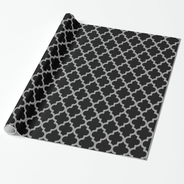 Black Moroccan Moods Quatrefoil Presentpapper (Utrullad)