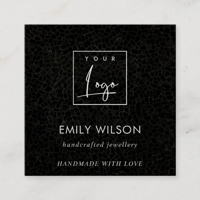 Black Mosaic Struktur Stud Earring Visning Märkre Fyrkantigt Visitkort (Framsida)