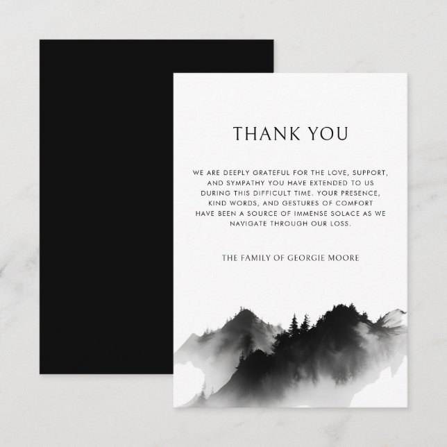 Black Mountain Forest Funeral Sympathy Memorial Tack Kort (Fram/baksida)