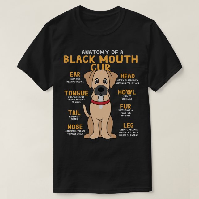 Black Mouth Cur Anatomy Rolig hund Mamma Pappa Cut T Shirt (Design framsida)