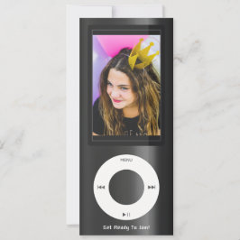 Black MP3 Music Player Birthday Inbjudningar