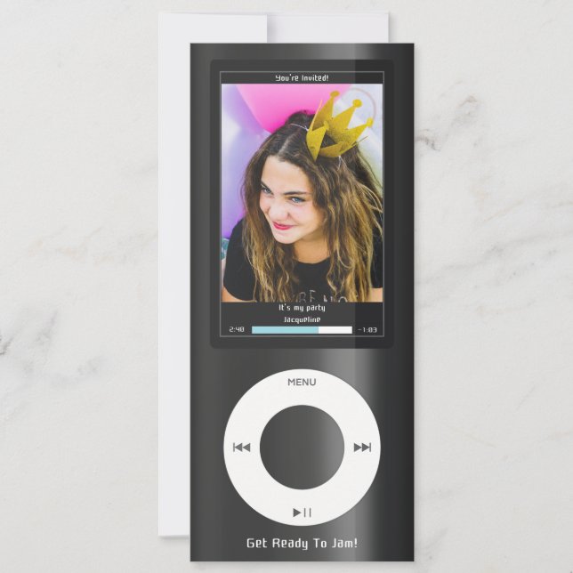 Black MP3 Music Player II Birthday Inbjudningar (Framsida)
