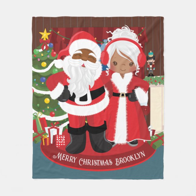 Black Mr. & Mrs Claus Personlig Fleecefilt (Framsidan)