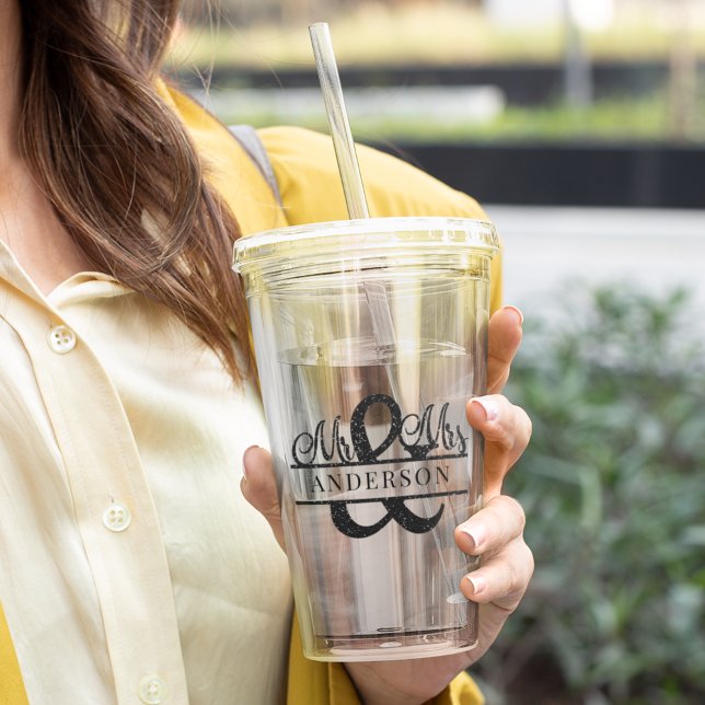 Black Mr & Mrs Monogram Bröllopsfest Personlig Take Away Mugg (Skapare uppladdad)