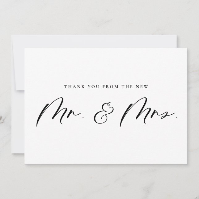 Black Mr och Calligraphy Newlyweds Bröllop Tack Kort (Framsida)