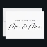 Black Mr och Calligraphy Newlyweds Bröllop Tack Kort<br><div class="desc">Tack från den nya Mr. och Mrs.! Skicka ett tack till familj och vänner för att de är en del av bröllop med det här anpassadet tack du kort. Den har svart modern kalligrafi och klassisk typografi. Anpassa det här skriptet, tack vare att du har lagt till dina egna uppgifter,...</div>