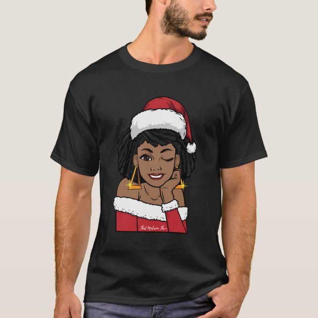 Black Mrs Claus W Afro Winking African American Ch T Shirt (Framsida)