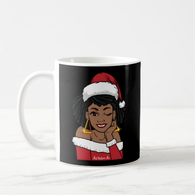 Black Mrs Claus W Afro Winking African American Kaffemugg (Vänster)