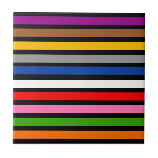 Black Multifärgad Rand Linjer Mönster Design Kakelplatta (Framsidan)