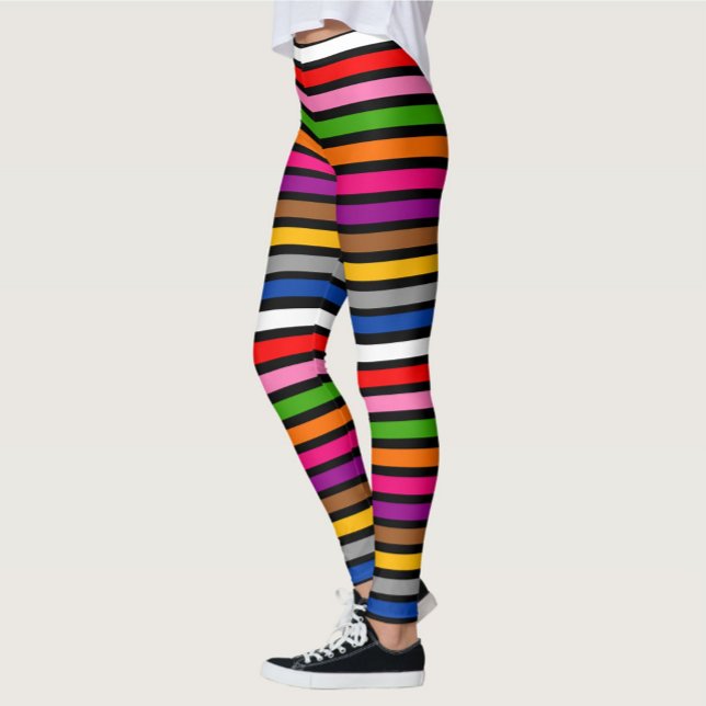 Black Multifärgad Rand Linjer Mönster Design Leggings (Skapare uppladdad)