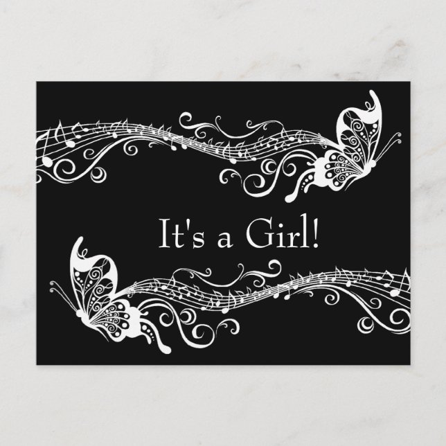 Black Musical Butterflies Baby Shower-inbjudan Inbjudan Vykort (Framsida)