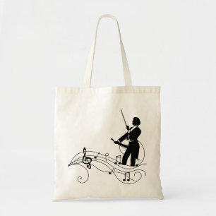 Black Musik noter och Violinist Tote Bag Tygkasse