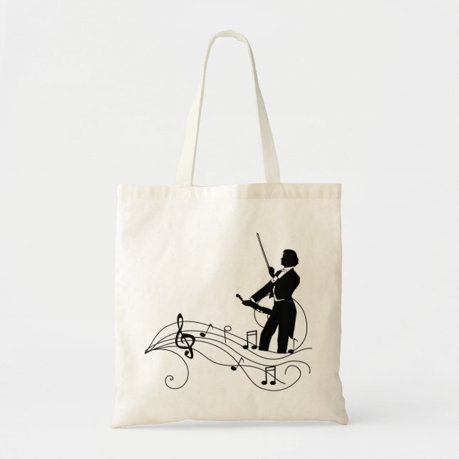 Black Musik noter och Violinist Tote Bag Tygkasse (Framsidan)