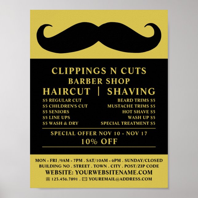 Black Mustache, Manar Barbers Reklamation Poster (Framsidan)