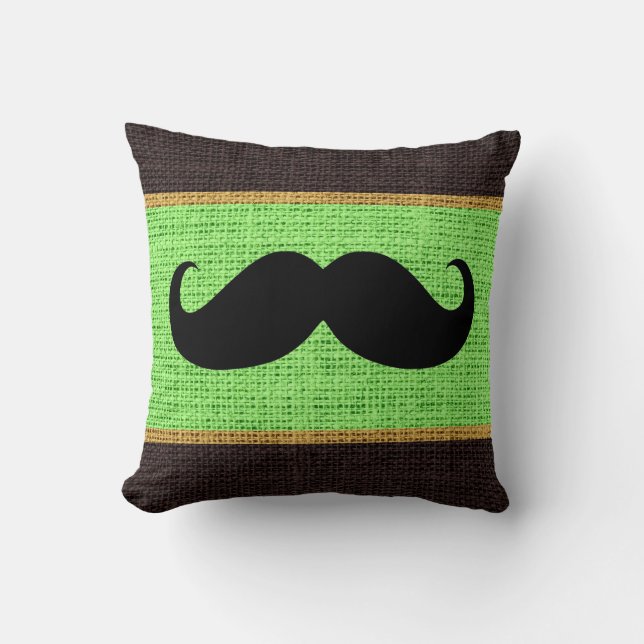 Black Mustache Mint Grönt Burlap Jute Background Kudde (Framsida)