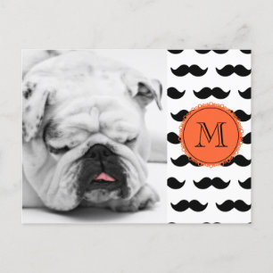 Black Mustache Mönster, Coral Monogram Vykort
