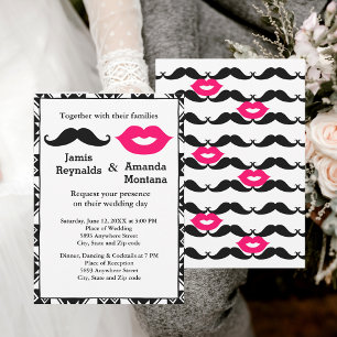Black Mustache och Rosa Läppar Cum Boping Bjud in Inbjudningar