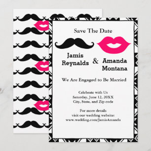 Black Mustache och Rosa Läppar par Spara datum Inbjudningar