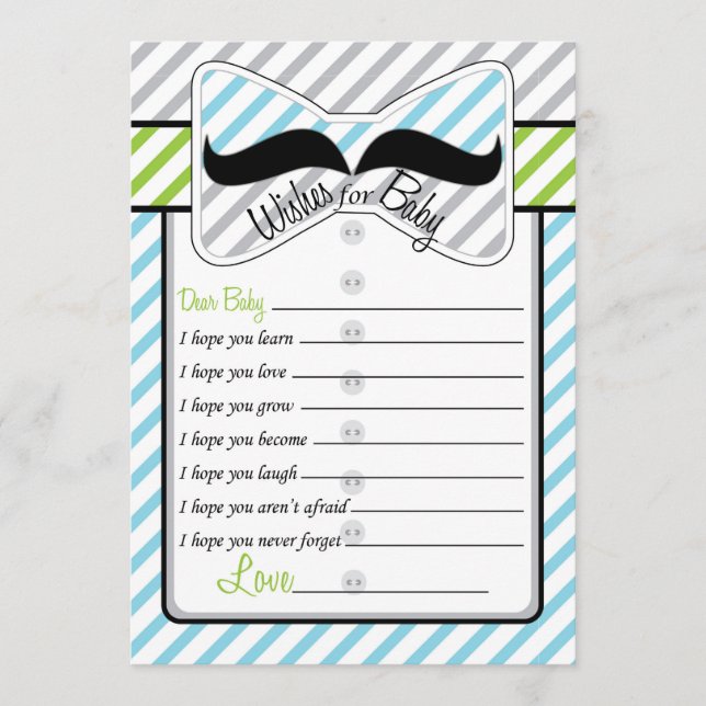 Black Mustache Önskemål for Baby Shower Game Card Rådkort (Framsida)