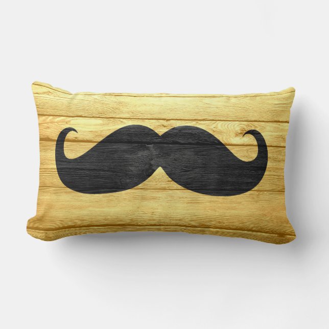 Black Mustache på Gult Wood Lumbarkudde (Framsida)