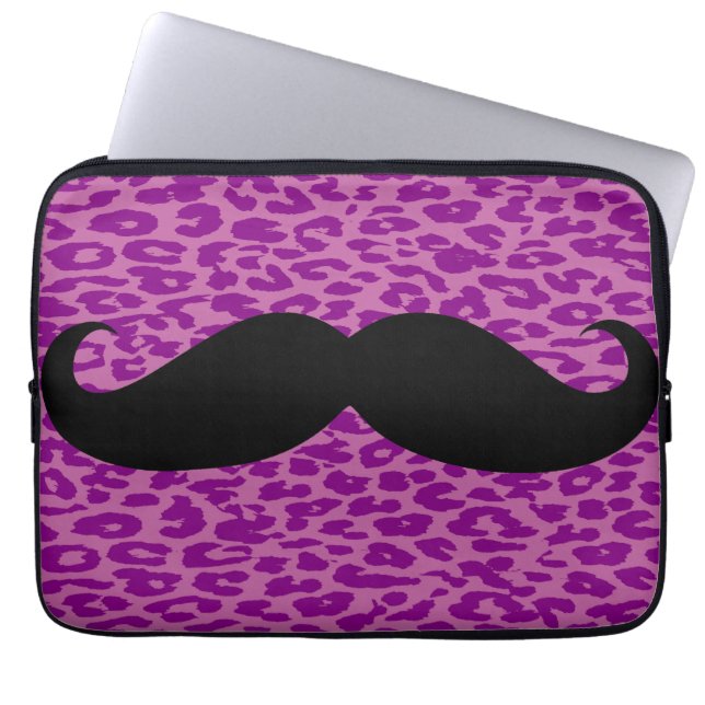 Black Mustache på Leopard Print Laptop Sleeve (Framsidan)