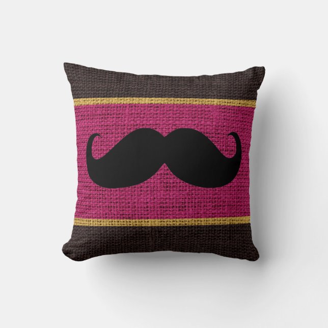 Black Mustache Pansy Lila Burlap Jute Background Kudde (Framsida)