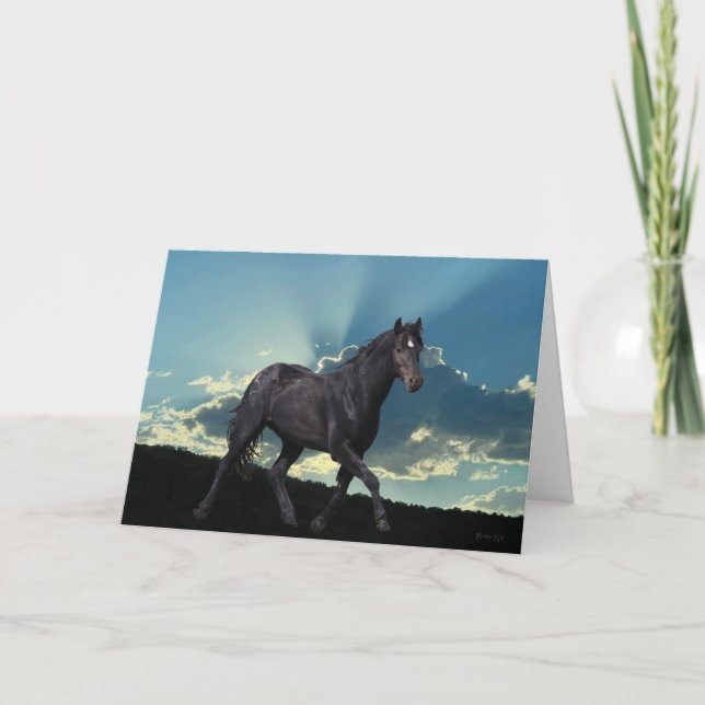Black Mustang Stallion Folat Greeting Card Kort (Framsida)
