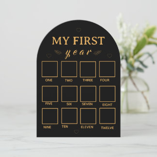 Black my first year photo frame template inbjudningar