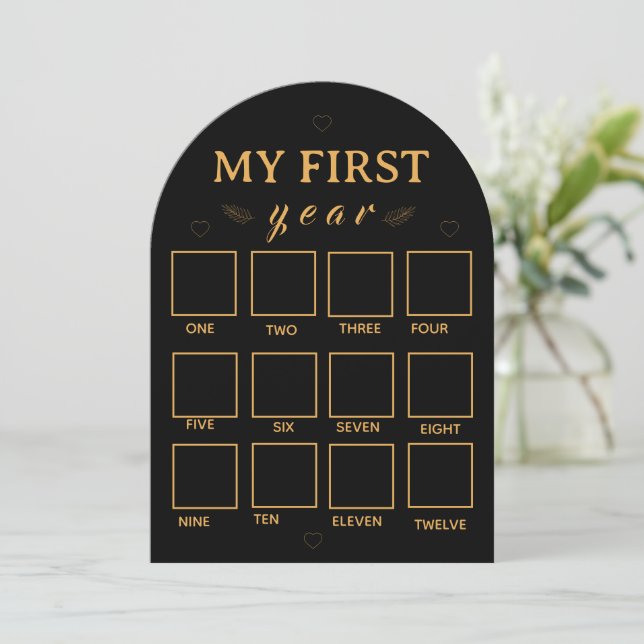 Black my first year photo frame template inbjudningar (Stående Fram)