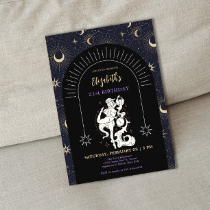 Black Mystic Aquarius Zodiac 21:a födelsedagen Inbjudningar