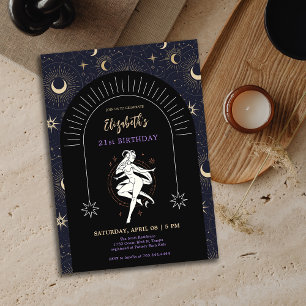 Black Mystic Aries Zodiac 21:a födelsedagen Inbjudningar