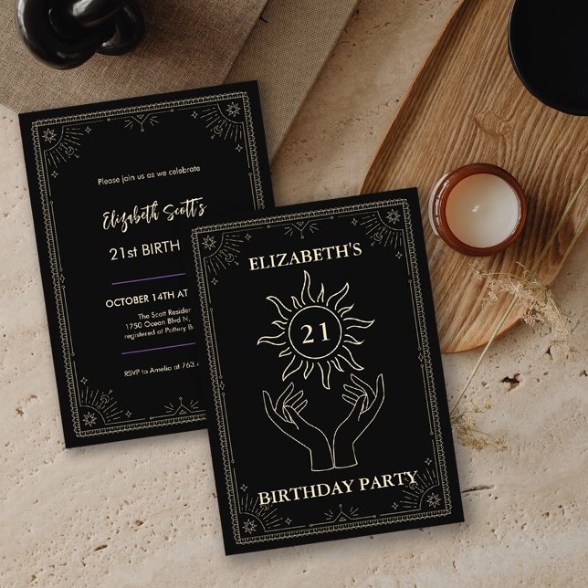 Black Mystic Astrology Star 21 Birthday Inbjudningar (Black Mystic Astrology Star 21 Birthday Invitation)