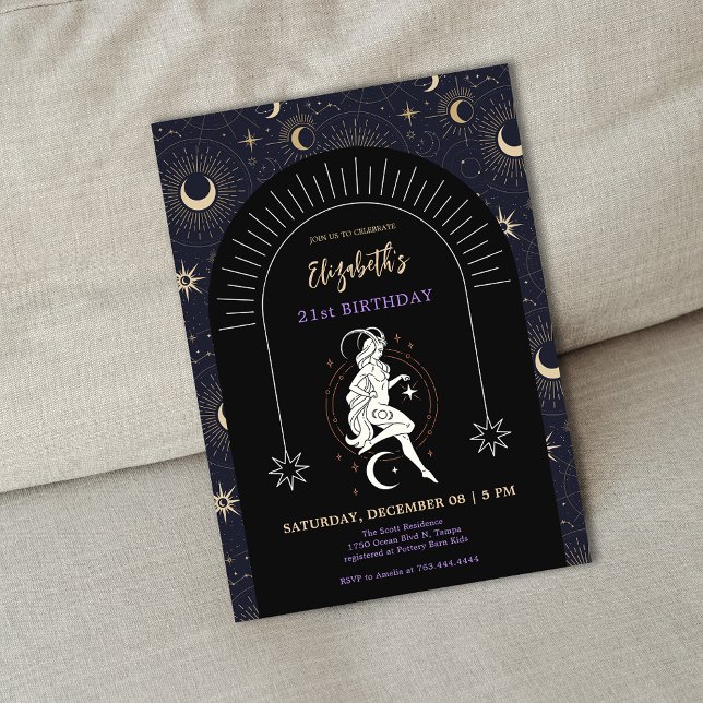 Black Mystic Capricornus Zodiac 21:a födelsedagen Inbjudningar (Black Mystic Capricornus Zodiac 21st Birthday Invitation)