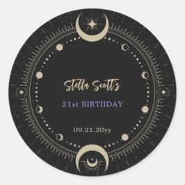 Black Mystic Celestial Moon 21:a födelsedagen Runt Klistermärke