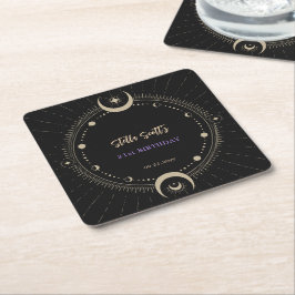 Black Mystic Celestial Moon 21:a födelsedagen Underlägg Papper Kvadrat