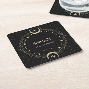 Black Mystic Celestial Moon 21:a födelsedagen Underlägg Papper Kvadrat