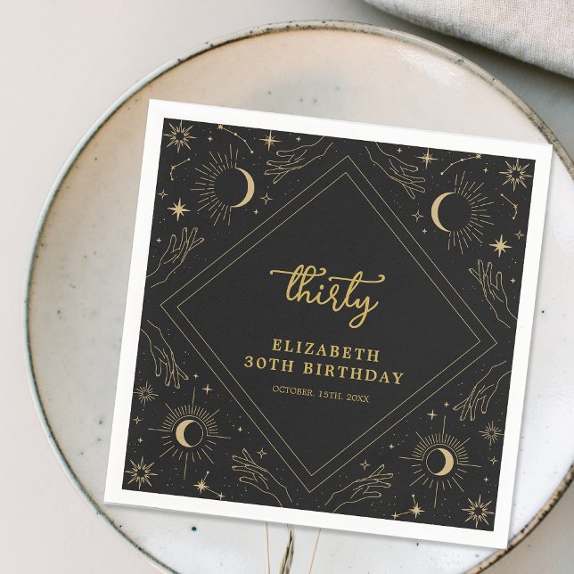 Black Mystic Horoscope Måne 30års födelsedag Pappersservett (Black Mystic Horoscope Moon 30th Birthday Napkins)