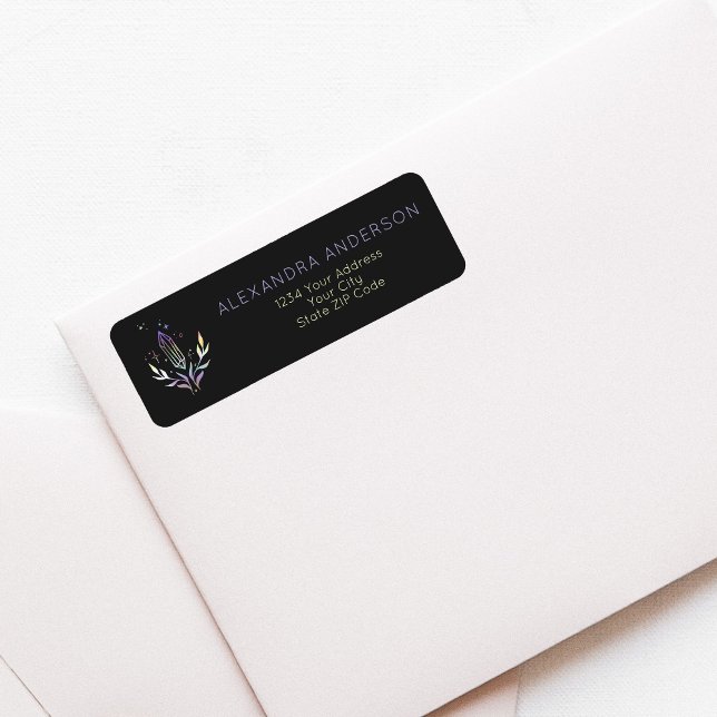 Black Mystical Andlig Crystals Returadress Etikett (Black Mystical Spiritual Crystals Return Address Label)