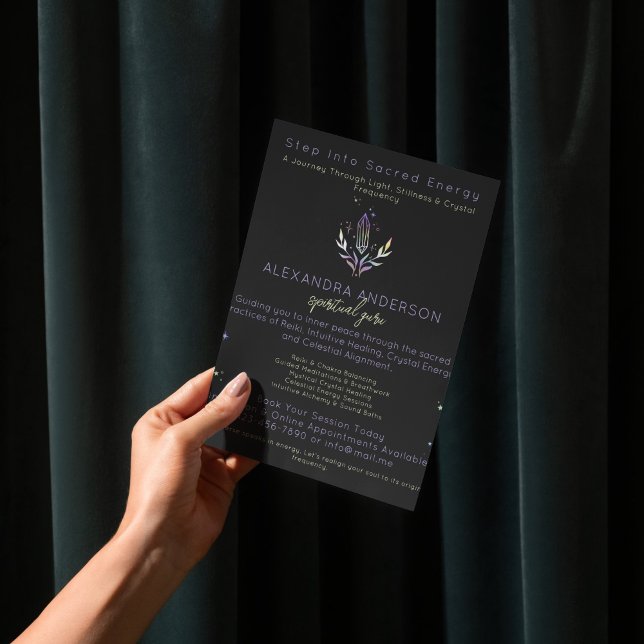 Black Mystical HoloGraph Andlig Crystals Flygblad (Black Mystical Holographic Spiritual Crystals Flyer)