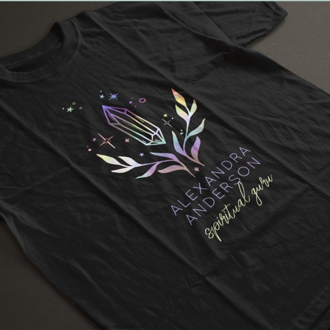 Black Mystical HoloGraph Andlig Crystals T Shirt (Black Mystical Holographic Spiritual Crystals T-Shirt)