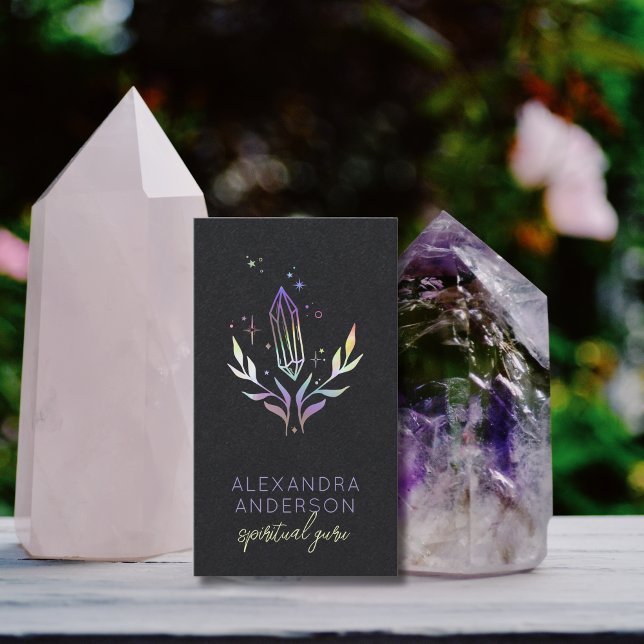 Black Mystical HoloGraph Andlig Crystals Visitkort (Black Mystical Holographic Spiritual Crystals Business Card)