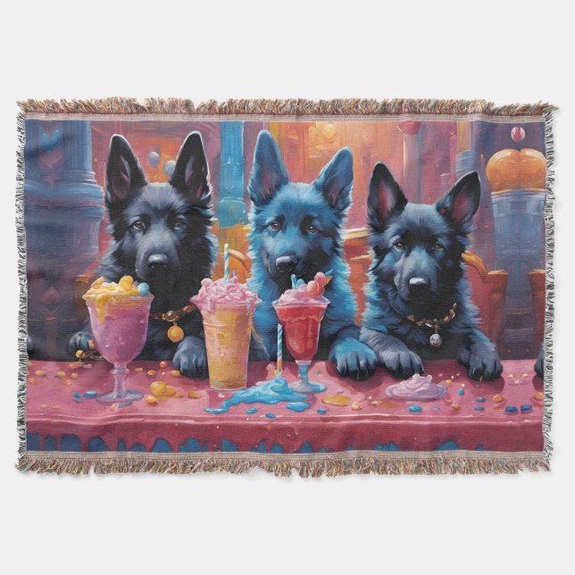 Black N Blue German Shepherd Puppies N Milkshakes Filt (Framsidan)