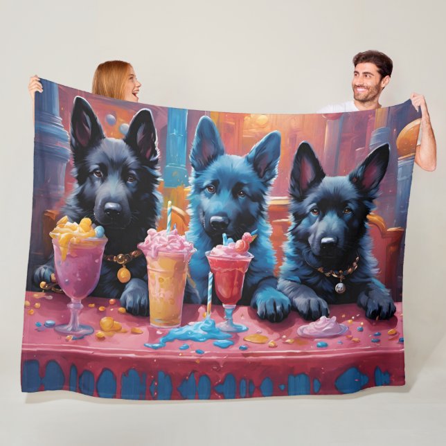 Black N Blue German Shepherd Puppies N Milkshakes Fleecefilt (På plats)
