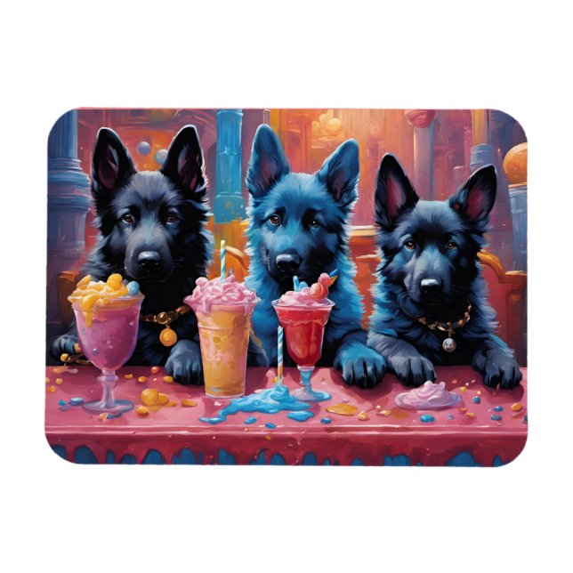 Black N Blue German Shepherd Puppies N Milkshakes Magnet (Horisontell)